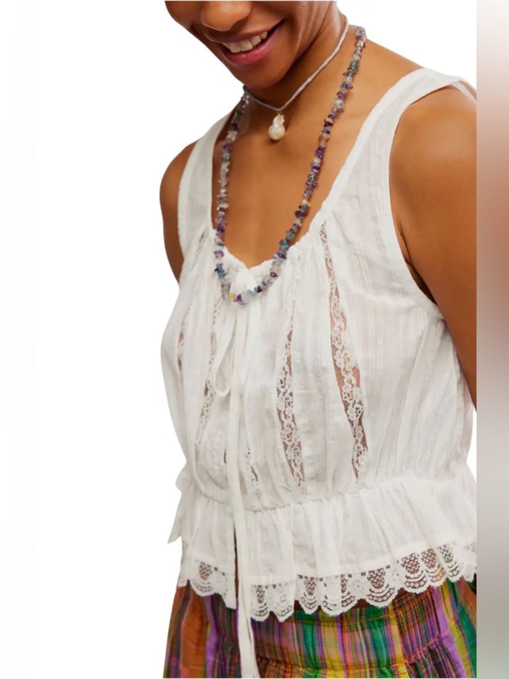 *NWT* Free People Alana Lace Trim Peplum Top in white.